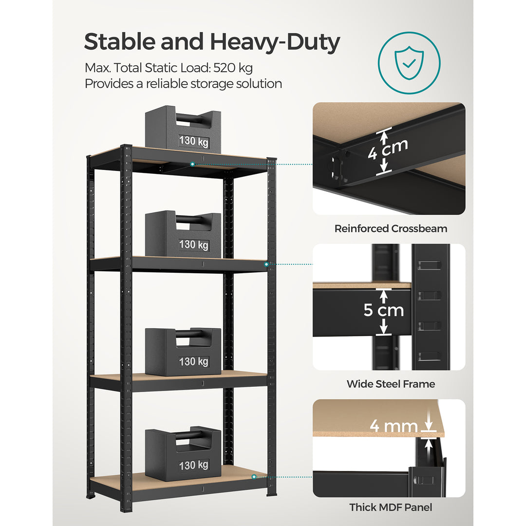 4-Tier Shelving Unit with 520 kg Capacity Black