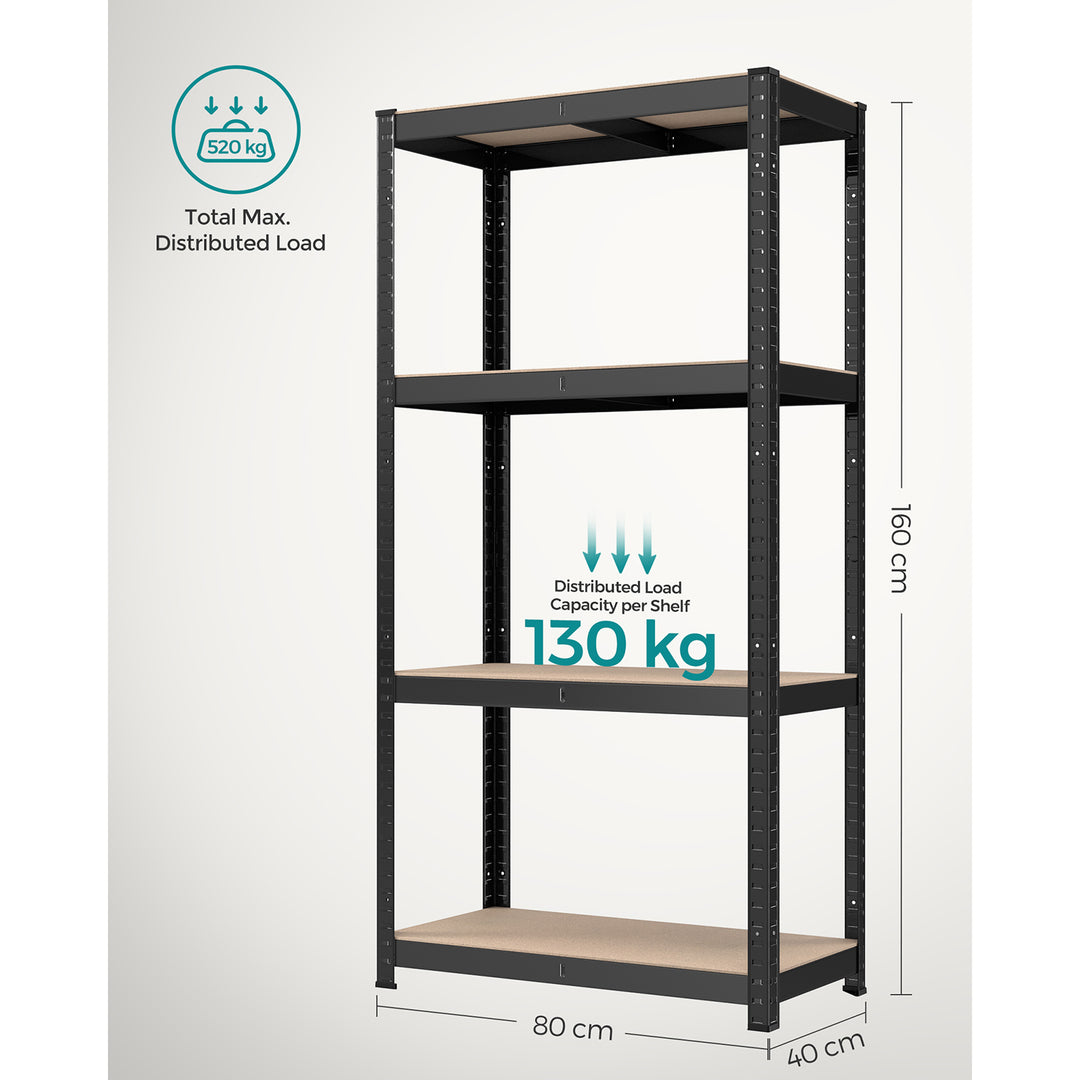 4-Tier Shelving Unit with 520 kg Capacity Black