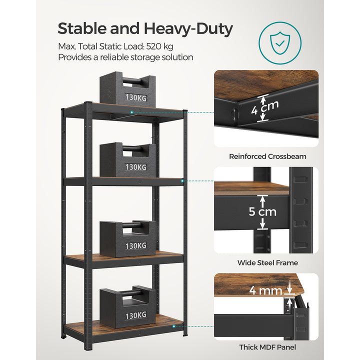 4 x 130 kg Shelving Unit 40 x 80 x 160 cm