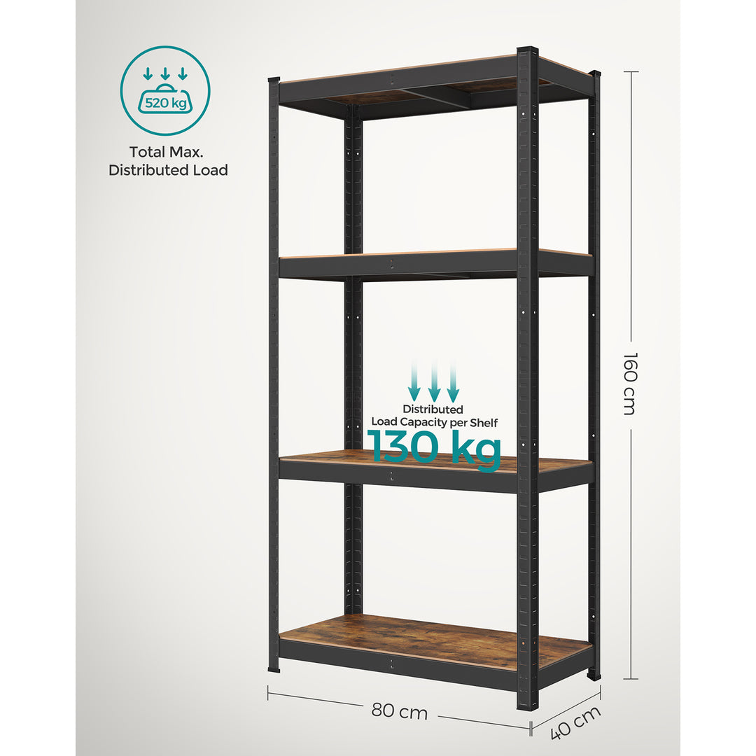 4 x 130 kg Shelving Unit 40 x 80 x 160 cm