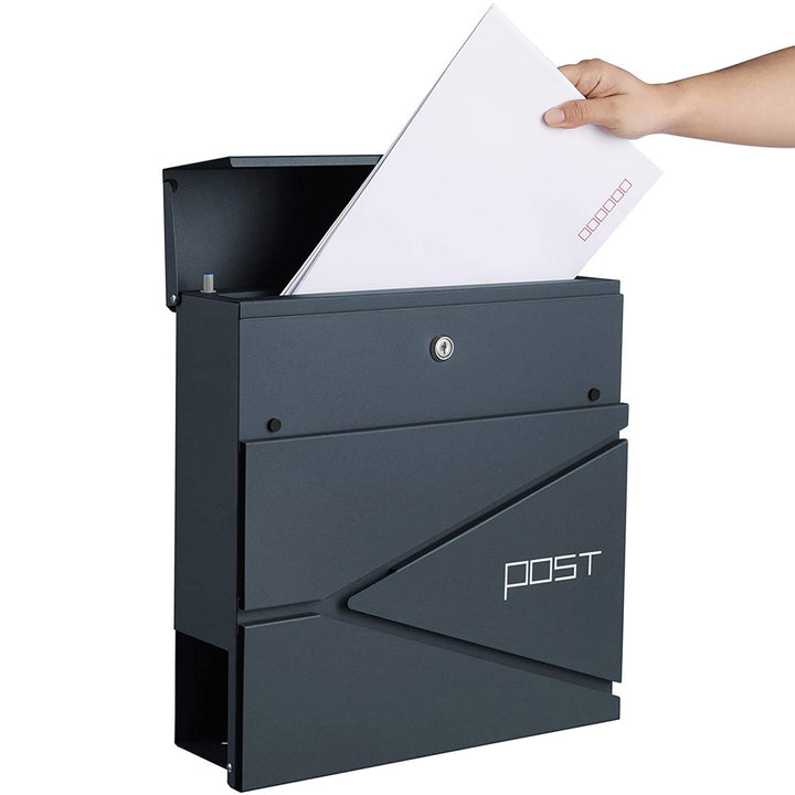 Lockable Wall-Mounted Post Letter Box with Newspaper Holder