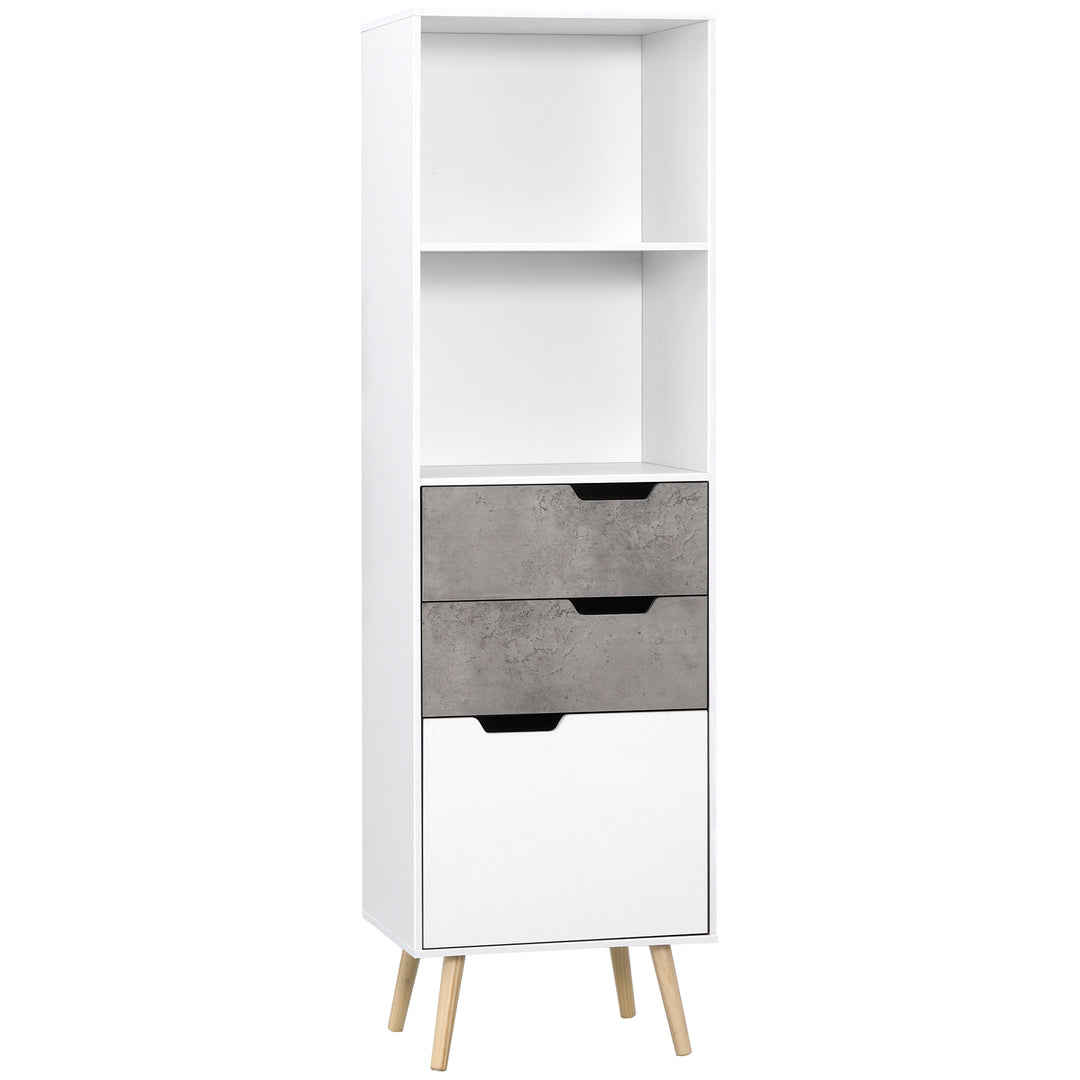 Narrow Sideboard Storage Cabinet, Free Standing Accent Cupboard with 3 Drawers, 2 Open Shelves for Bedroom, Living Room, Hallway, Light Grey