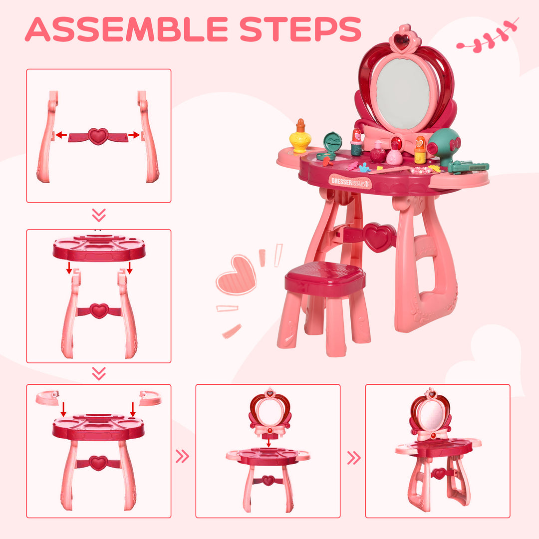 36 Pcs Children Vanity Musical Dressing Table Kids Magic Glamour Princess Mirror Make Up Desk With Stool Beauty Kit Lights Toy for 3 Years Old