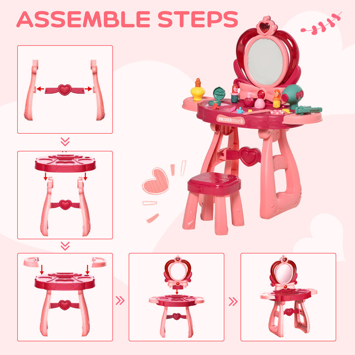 36 Pcs Children Vanity Musical Dressing Table Kids Magic Glamour Princess Mirror Make Up Desk With Stool Beauty Kit Lights Toy for 3 Years Old