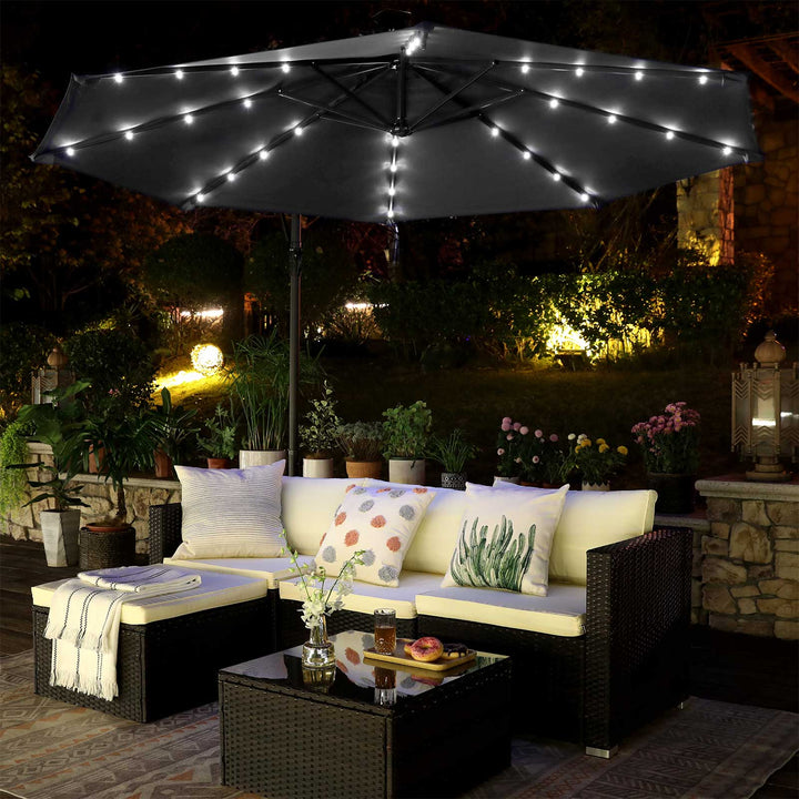 Grey Parasol Umbrella with LED Lights
