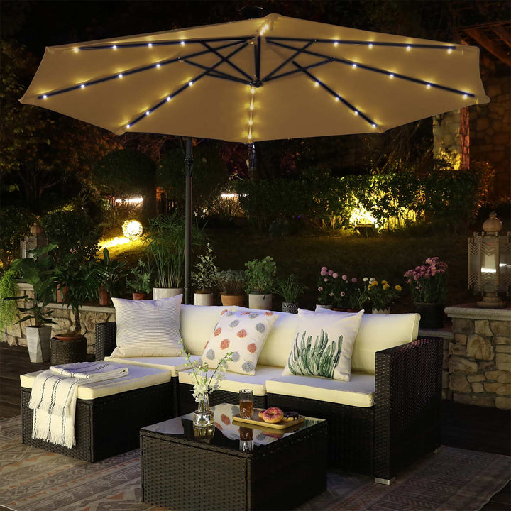 Taupe Parasol Umbrella with LED Lights