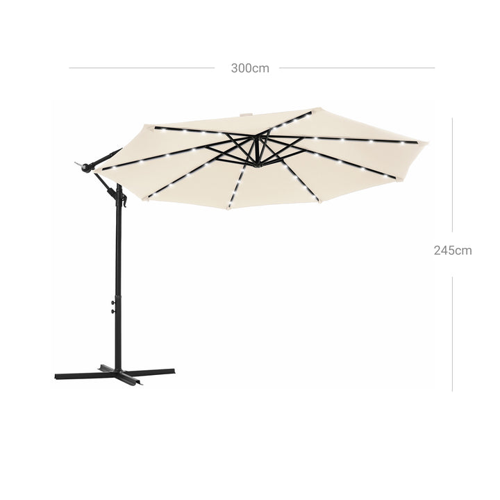 SONGMICS Beige Cantilever Garden Patio Parasol with LED Lights