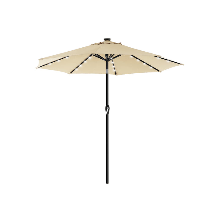 Beige Parasol Umbrella with Solar-Powered Lights