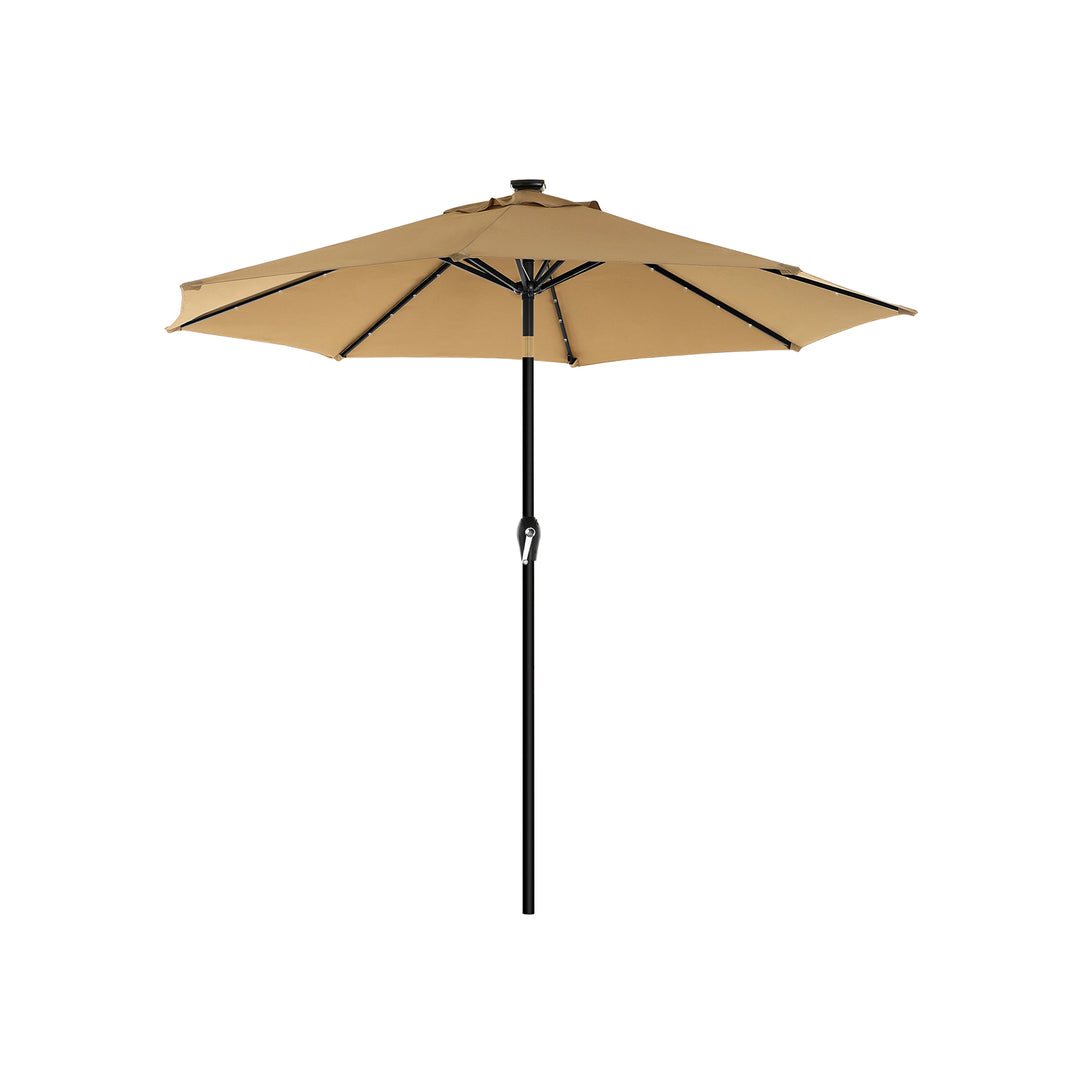 Taupe Sun Umbrella with Solar-Powered Lights