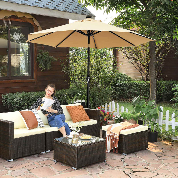 Taupe Sun Umbrella with Solar-Powered Lights