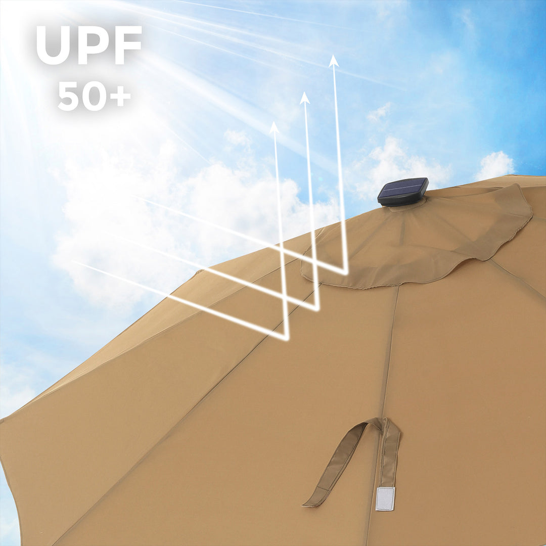 Taupe Sun Umbrella with Solar-Powered Lights