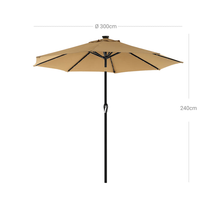 Taupe Sun Umbrella with Solar-Powered Lights