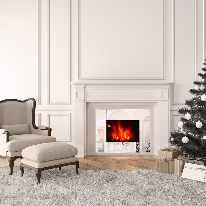 1800W Wall Mounted Electric Fireplace Heater 7 Coloured LED Light Fire Glass Screen with Pebble Effect &amp; Remote Control