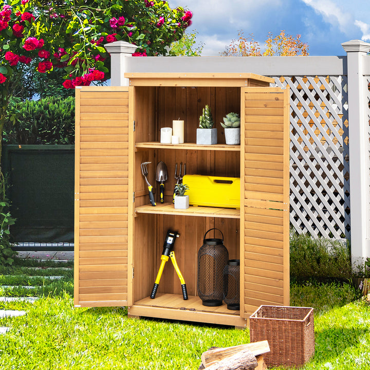 Outdoor Wooden Storage Shed with 3 Removable Shelves for Garden Deck-Natural