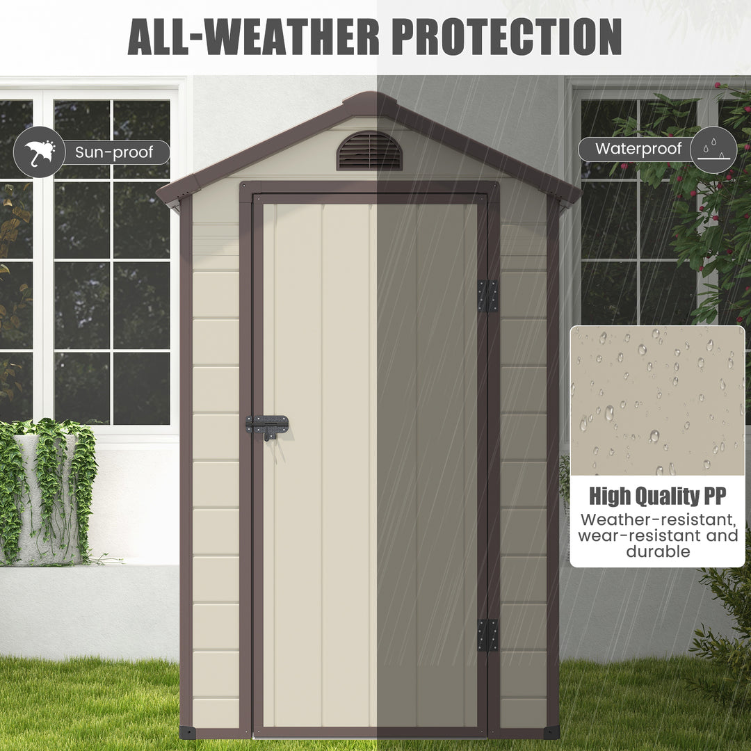 Outdoor Storage Shed with Lockable Door Window and Air Vents-Beige