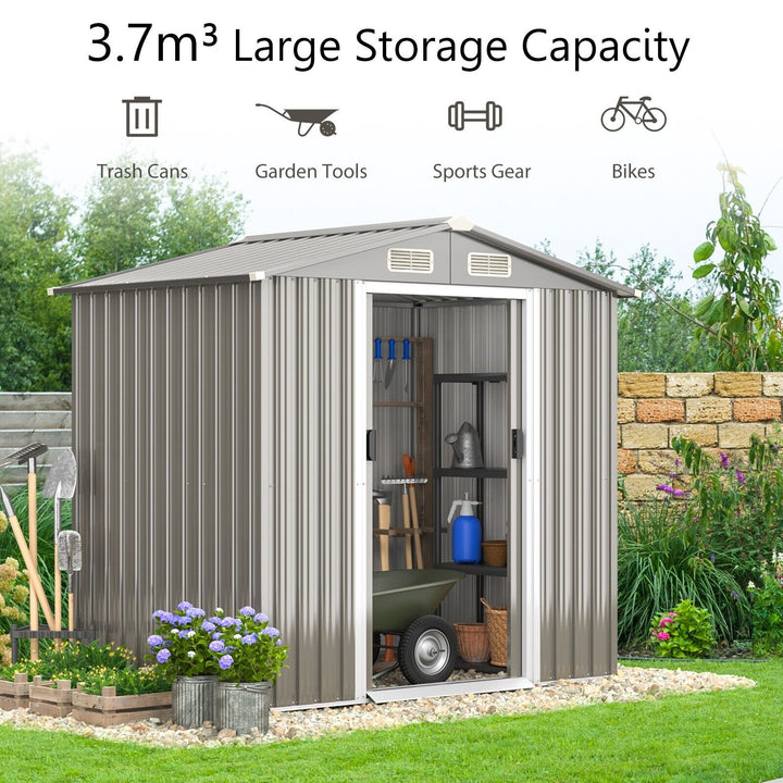 6 x 4 Feet Outdoor Metal Storage Shed with Ventilation Sliding Doors-Light Grey