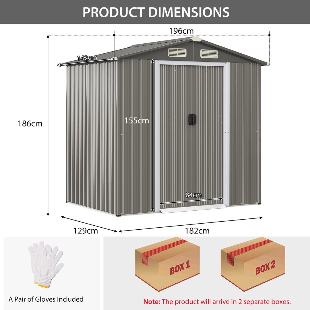 6 x 4 Feet Outdoor Metal Storage Shed with Ventilation Sliding Doors-Light Grey