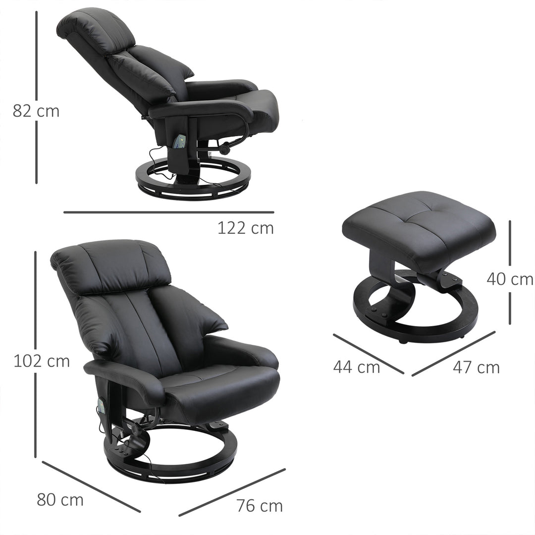 Electric Massage Recliner Chair with Ottoman, Faux Leather Swivel Recliner with Remote Control for Living Room, Black