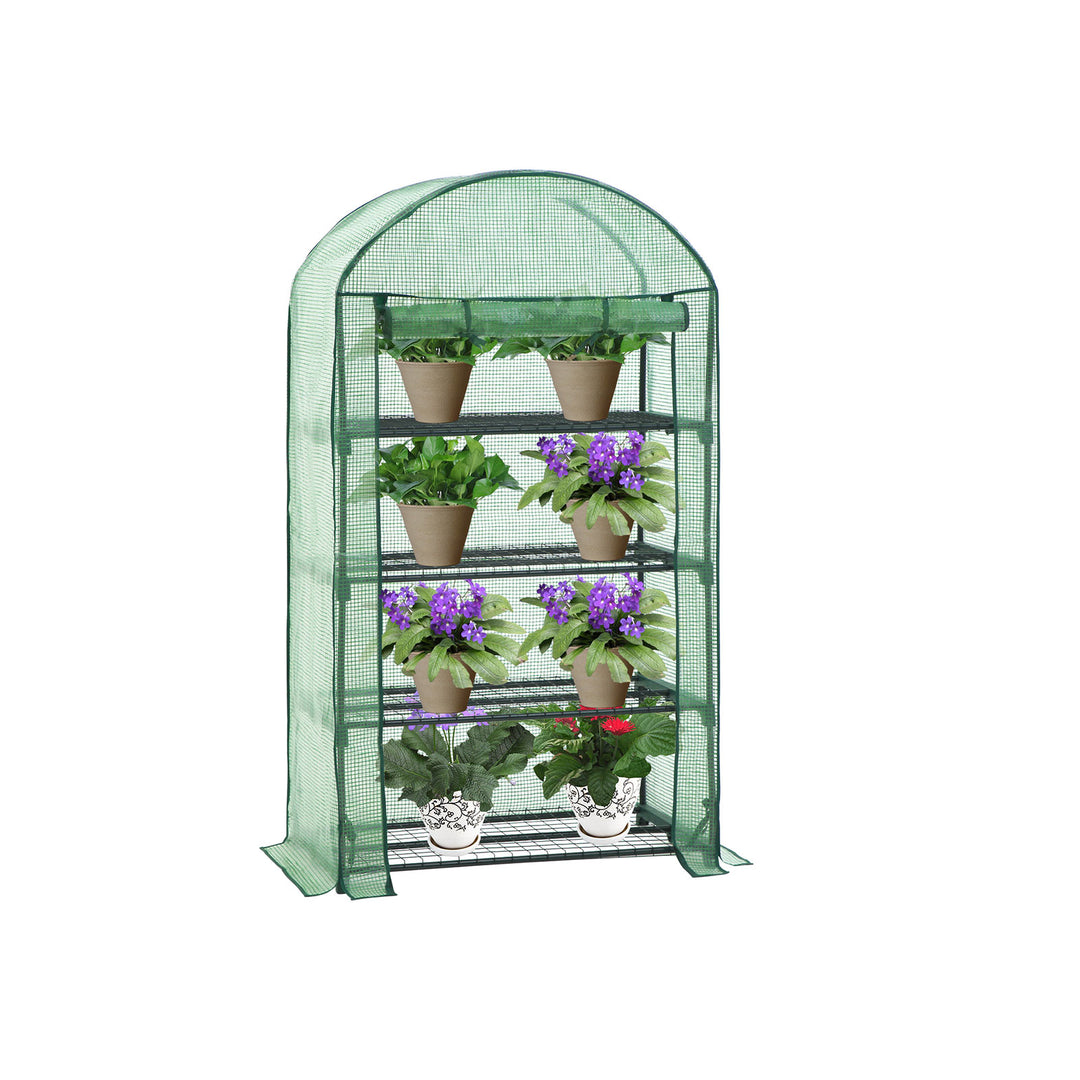 4-tier Small Greenhouse for Plants with Metal Shelves