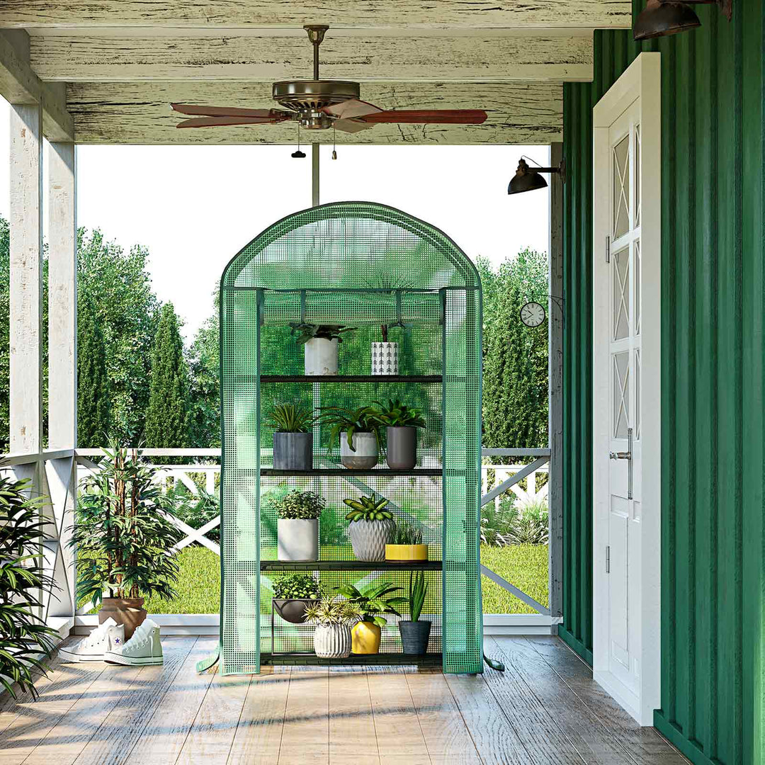 4-tier Small Greenhouse for Plants with Metal Shelves