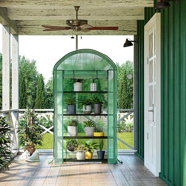 4-tier Small Greenhouse for Plants with Metal Shelves