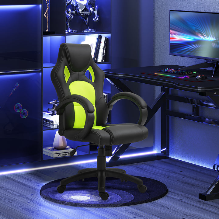 High-Back Gaming Chair Swivel Home Office Computer Racing Gamer Desk Chair, Black Green
