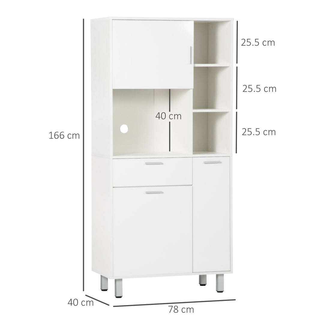 166cm Modern Freestanding Kitchen Cupboard, Storage Cabinet with Shelves and Drawer, White