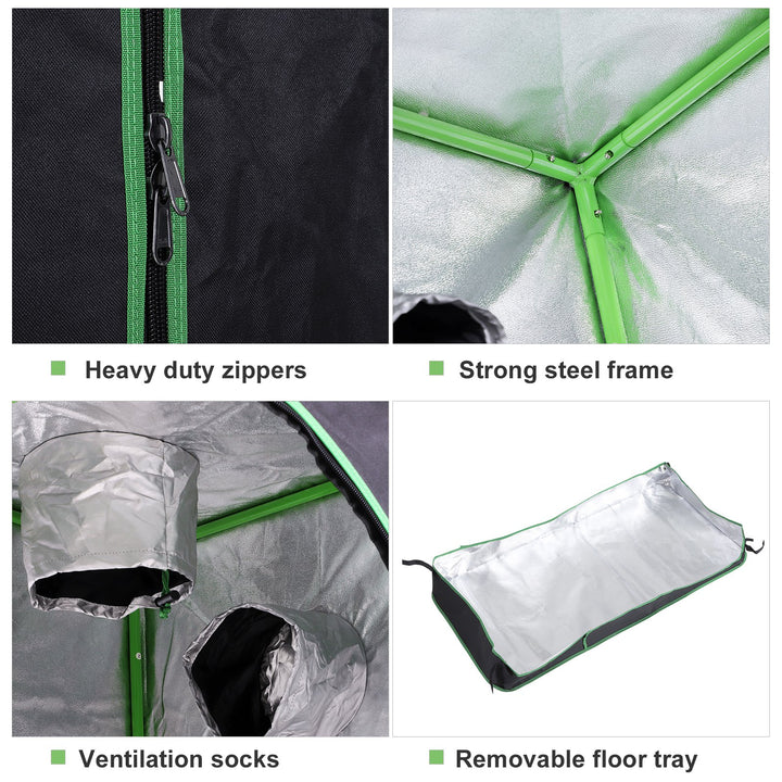 Hydroponic Plant Grow Tent Canopy Indoor Reflective Mylar Green Room 600D Oxford 120L x60W x150Hcm Silver
