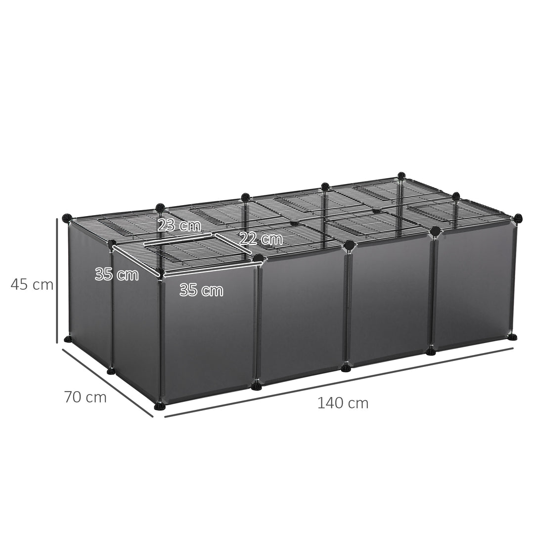 PawHut DIY Pet Playpen with Door Bottom 28 Panels Small Animal Cage for Guinea Pigs, Rabbit, Chinchillas, Grey