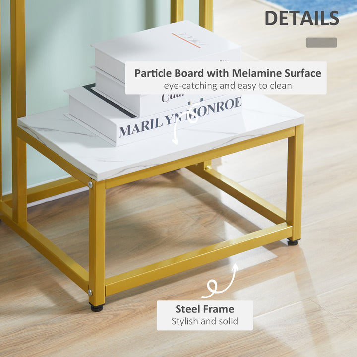 Side Table, Double Layer End Table, Modern Coffee Table with Steel Frame and Adjustable Non-Slip Feet for Living room, Bedroom, White