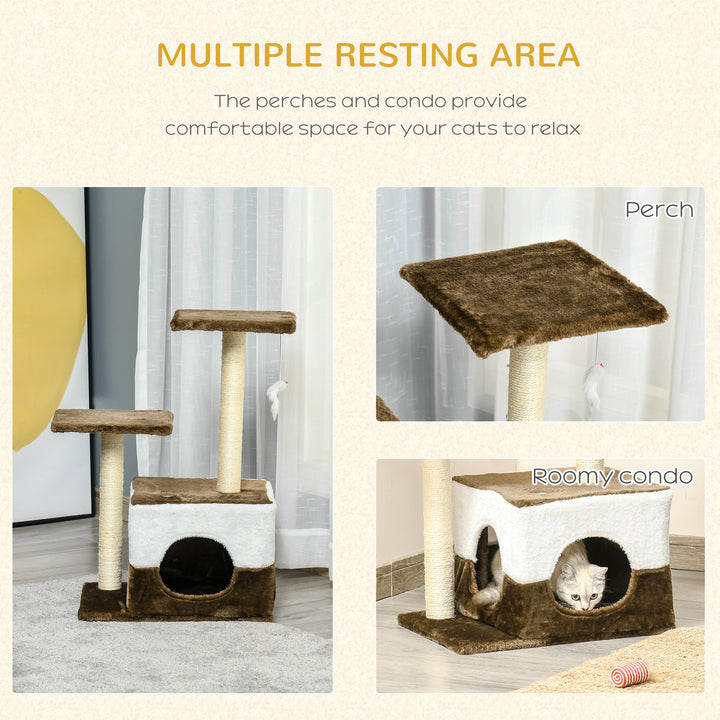 Cat Tree Tower Kitten House Scratching Posts with Condo Perch Interactive Mouse Toy, 45 x 33 x 70 cm, Brown