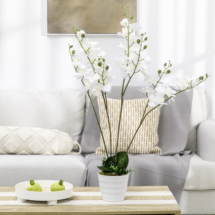 Artificial Orchid Plant in Pot, Artificial Flowers Fake Orchid Phalaenopsis for Home Decor Wedding, 17x17x14cm, White