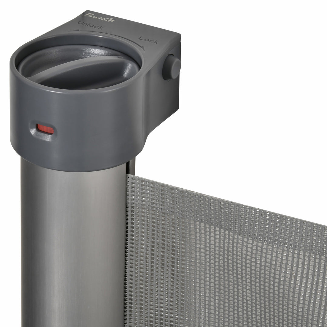 PawHut Retractable Safety Gate for Dog, Detachable Pet Barrier, Extend to 140 cm for Doorways, Hallways, Stairs, Grey