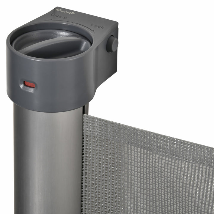 PawHut Retractable Safety Gate for Dog, Detachable Pet Barrier, Extend to 140 cm for Doorways, Hallways, Stairs, Grey