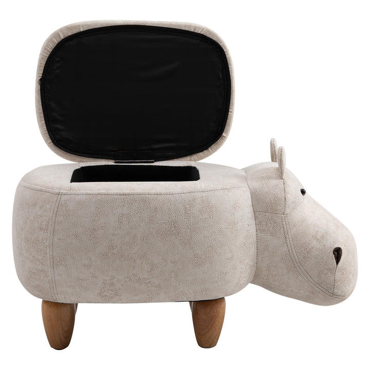 Hippo Storage Stool with Padding Lid Ottoman Animal Furniture Cream