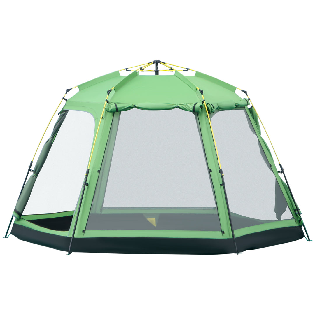 6 Person Pop Up Camping Tent, 2-Tier Design Backpacking Tent with 4 Windows 2 Doors Portable Carry Bag for Fishing Hiking, Green