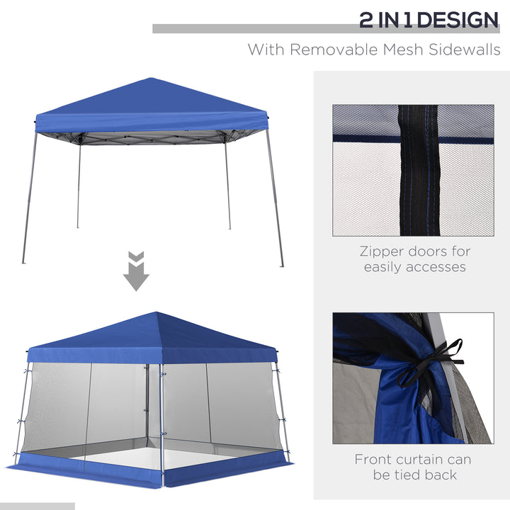 3.6 x 3.6m Outdoor Garden Pop-up Gazebo Canopy Tent Sun Shade Event Shelter Folding with Mesh Screen Side Walls  - Blue