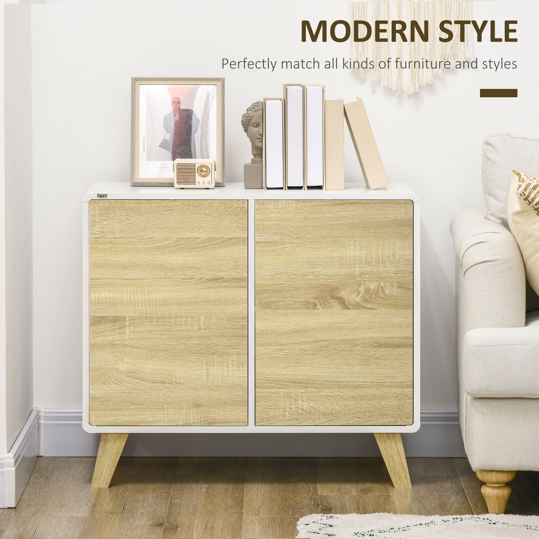 Modern Sideboard with Push to Open Doors Adjustable Shelf - White and Oak