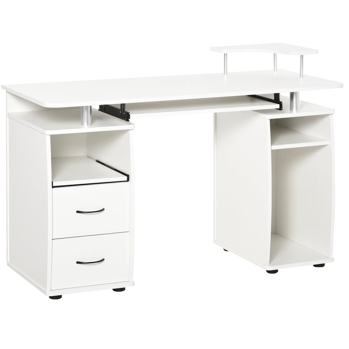 Computer Desk Office PC Table Workstation Gaming Study with Keyboard Tray, CPU Shelf, Wooden, Drawers, Sliding Scanner Shelf, White