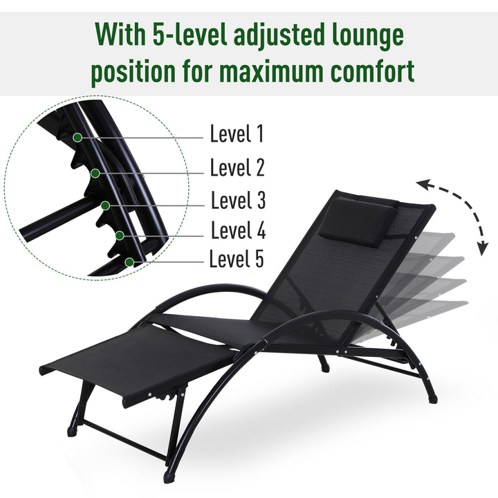 Outsunny Garden Patio Sun Lounger Half Circle Armrest Adjustable Head Footrest Aluminium Frame Textline Seat &amp;Pillow Garden Outdoor - Black
