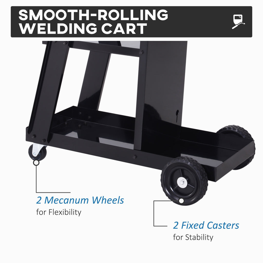 DURHAND Welding Cart Welder Trolley Garage for Gas Bottles w/ Safety Chain, Wheels, Black
