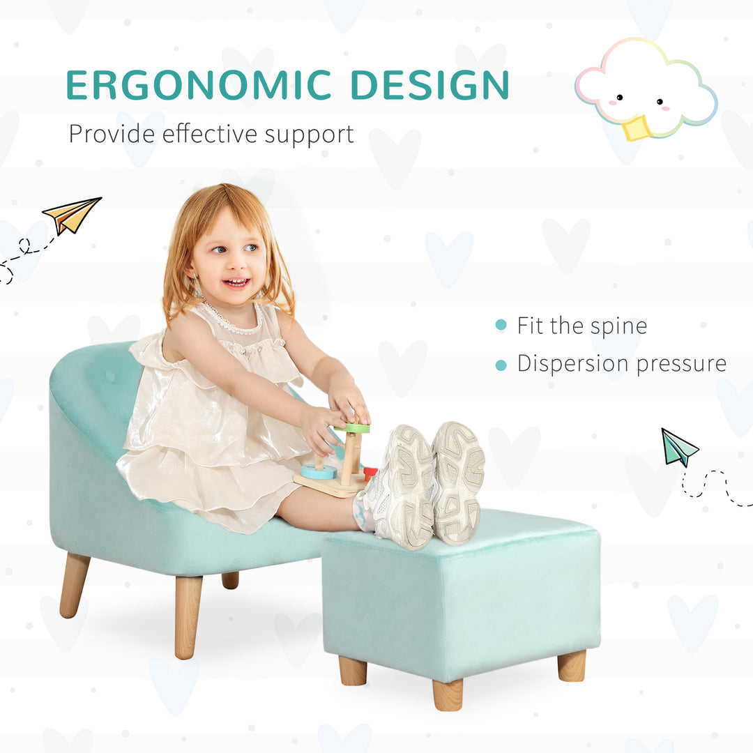 Toddler Chair, 2pcs Kids Sofa Set, Sofa &amp; Ottoman for Bedroom, Playroom, Boys and Girls, 3-5 years old, Blue
