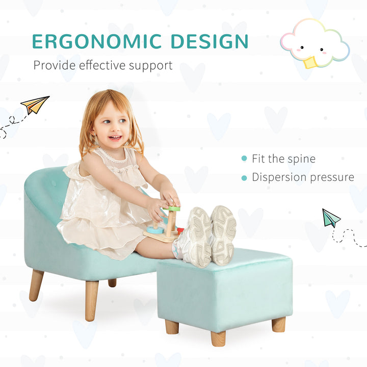 Toddler Chair, 2pcs Kids Sofa Set, Sofa &amp; Ottoman for Bedroom, Playroom, Boys and Girls, 3-5 years old, Blue