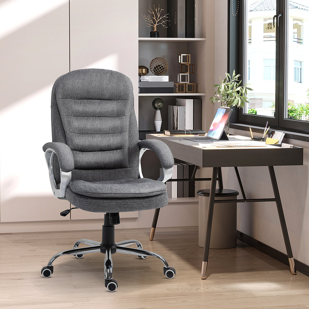 Vinsetto Ergonomic Office Chair Task Chair for Home with Arm, Swivel Wheels, Linen Fabric, Grey