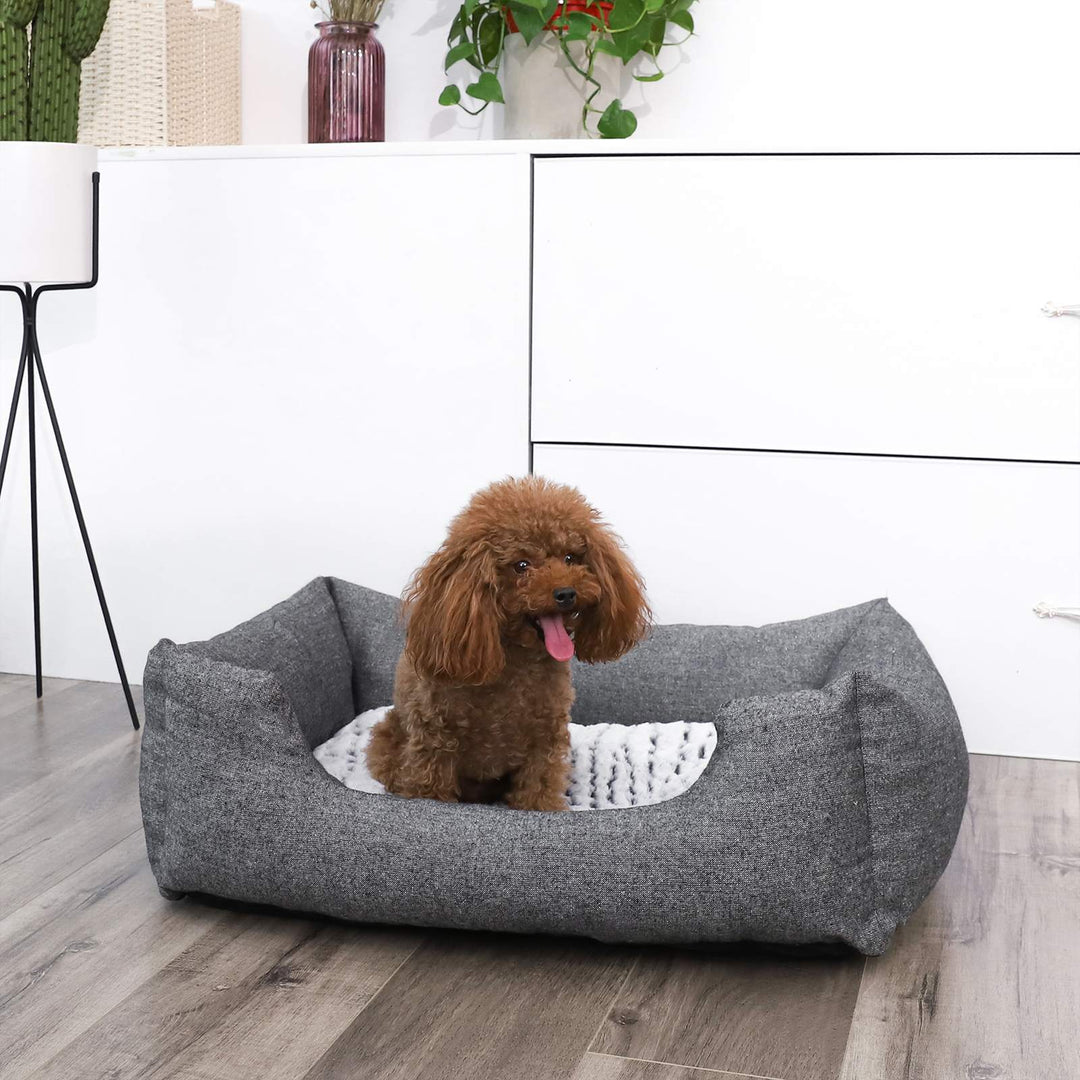 Grey Plush Dog Bed