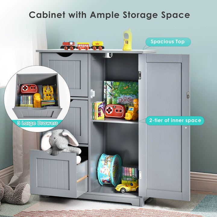 Freestanding Bathroom Cabinet with 3 Drawers-Grey