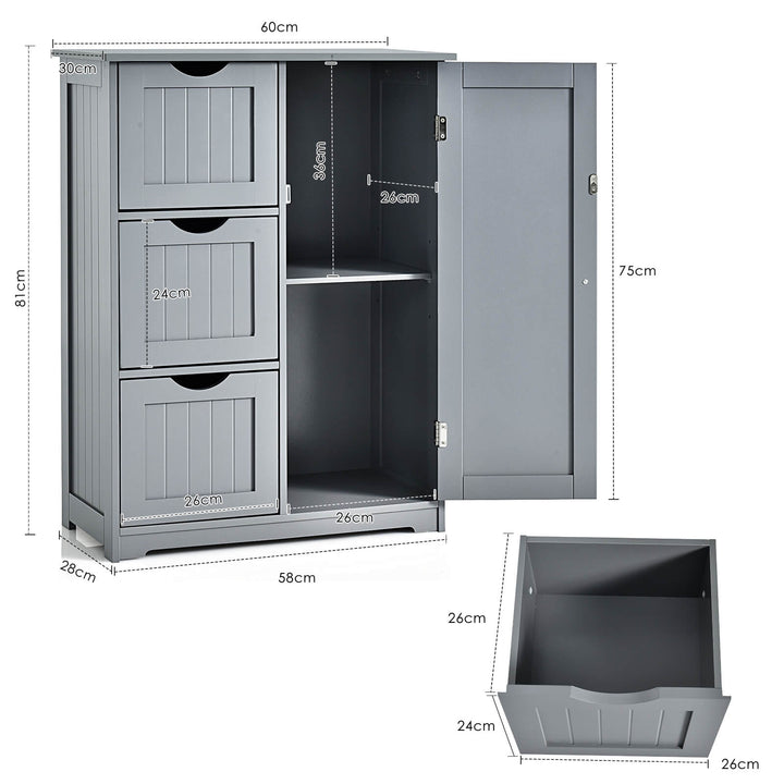 Freestanding Bathroom Cabinet with 3 Drawers-Grey