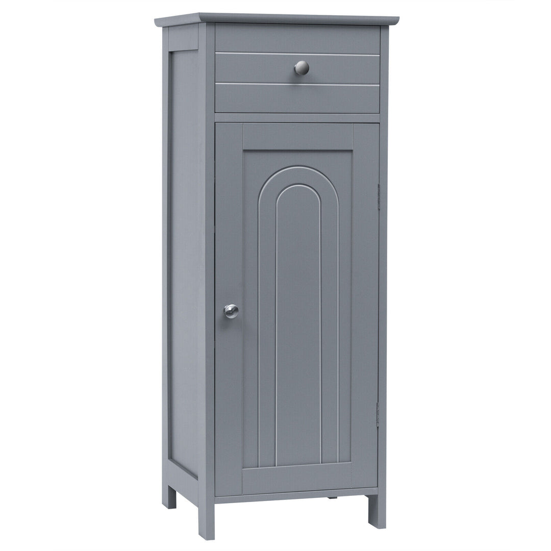 Freestanding Storage Cabinet with Drawer and Adjustable Shelves-Grey