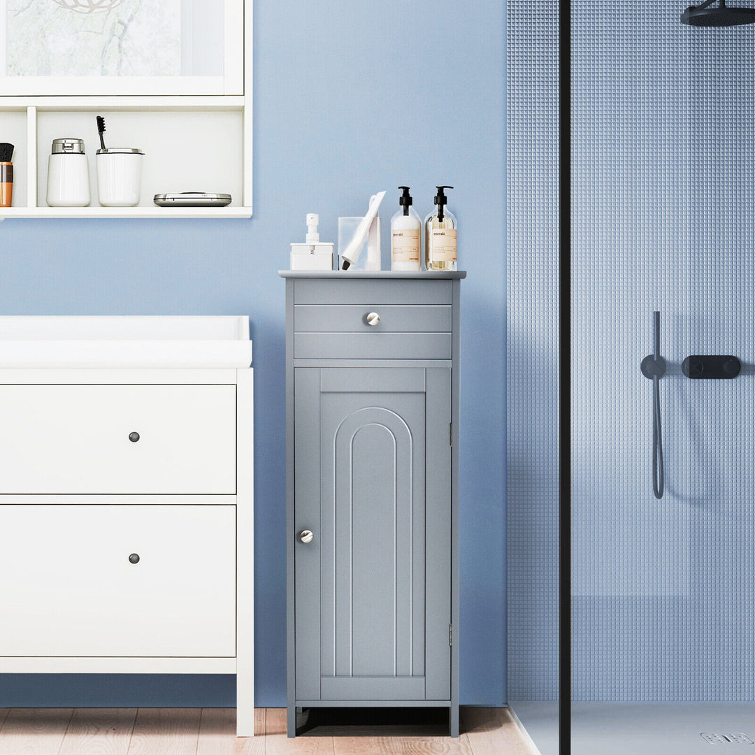 Freestanding Storage Cabinet with Drawer and Adjustable Shelves-Grey