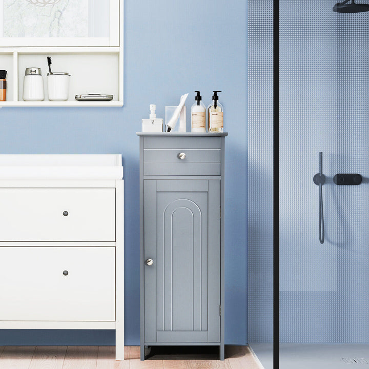 Freestanding Storage Cabinet with Drawer and Adjustable Shelves-Grey